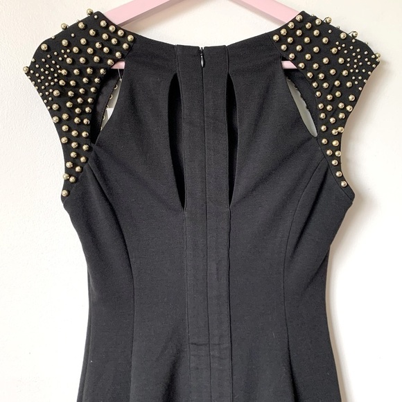 NEW ARDEN B Black Ponte Knit Cutout Bodice Gold Beaded Cocktail Dress Size Small - Picture 4 of 7